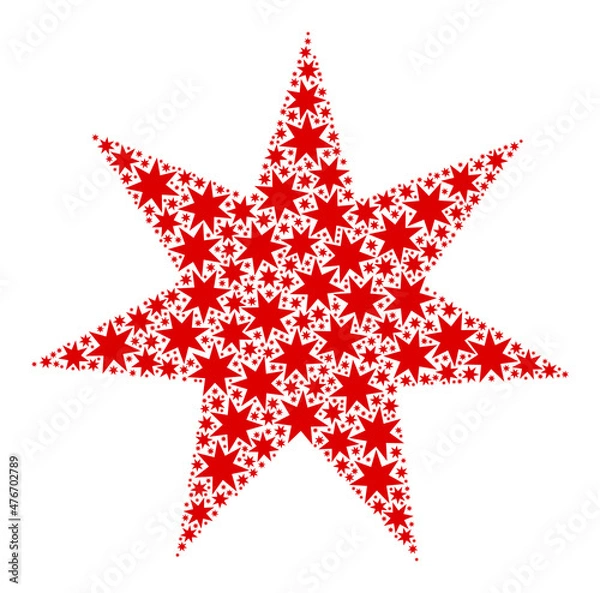 Fototapeta Vector seven pointed star icon composition. Seven pointed star composition is designed from repeating recursive seven pointed star parts. Recursive collage from seven pointed star icon.
