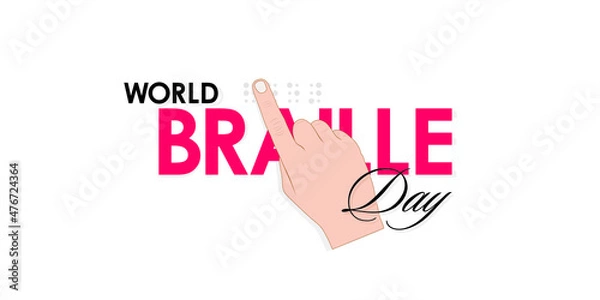 Fototapeta Conceptual Template Design for World Braille Day. Editable Illustration of Hand with Index Finger Reading Braille Language.