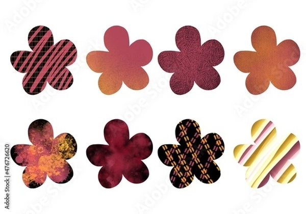 Fototapeta Set with coloured flowers for fabrics and posters and packaging and cards and wrapping paper and stickers