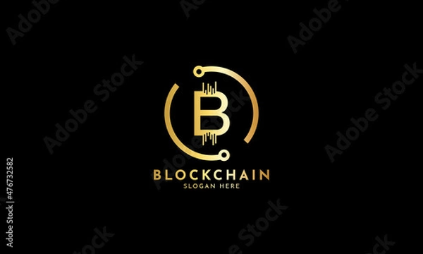Obraz Crypto coin logos. Initial letter B logo, icon - Vector Digital money, block chain, finance symbol. Connect technology and digital, gold currency data concept for your corporate identity