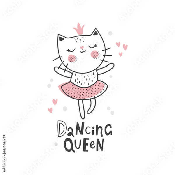 Obraz vector ballerina cat and lettering text card