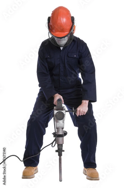 Fototapeta workman using pneumatic drill