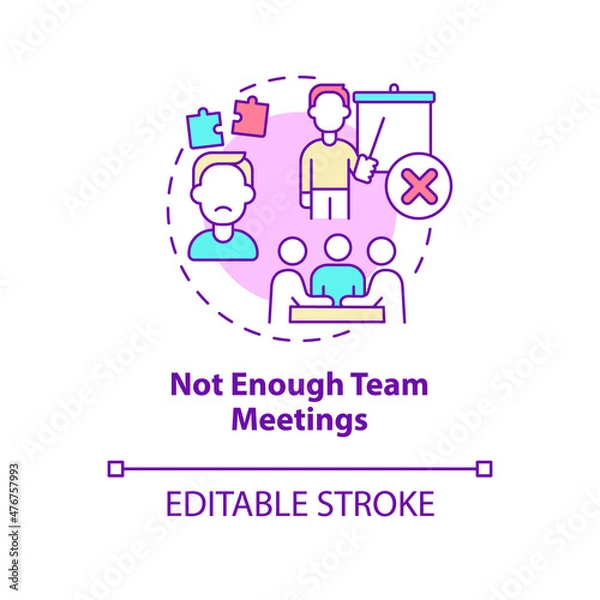 Fototapeta Not enough team meetings concept icon. Lack of communication in team abstract idea thin line illustration. Isolated outline drawing. Editable stroke. Roboto-Medium, Myriad Pro-Bold fonts used