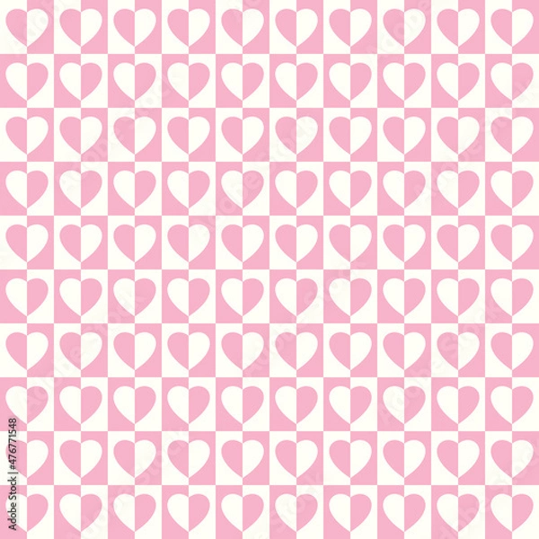 Fototapeta checkers seamless pattern with geometric hearts. Simple and trendy flat vector illustration in retro style. Colorful background, checkerboard, 60s, 70s, hippie aesthetic