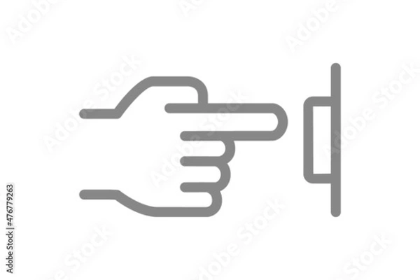 Fototapeta Ring the doorbell line icon. Hand pushes the doorbell button symbol