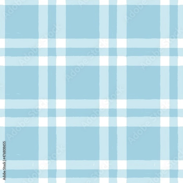 Obraz Blue watercolor plaid pattern. stripes, Gingham seamless tartan texture, spring picnic table cloth, plaid. vector checkered summer paint brush strokes.