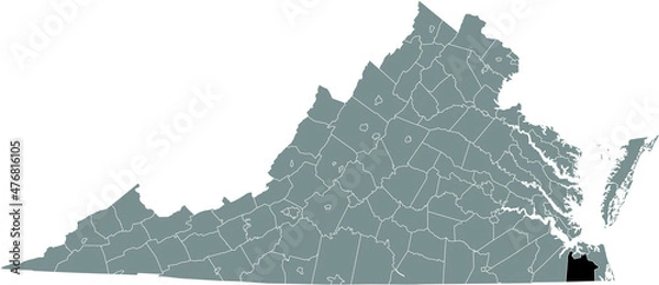 Obraz Black highlighted location map of the Chesapeake independent city inside gray administrative map of the Federal State of Virginia, USA