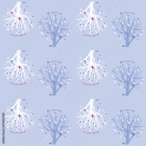 Obraz White Winter Tree Digital Papers, Seamless Patterns, Pure Blanche Illustration, 12 inches