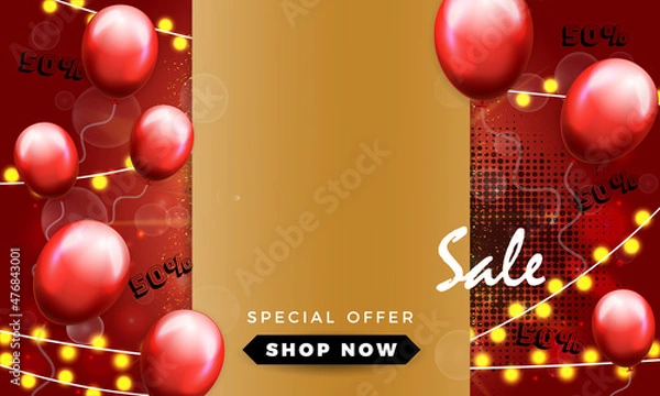 Fototapeta Sale banner layout design template with balloons. Advertising Poster design.Vector illustration.