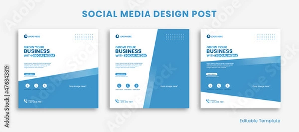 Fototapeta Set of Editable Social Media Instagram Design Post in Blue Theme. Suitable for post, build brand, promotions business product, company, brand, ads, advertisement, etc.