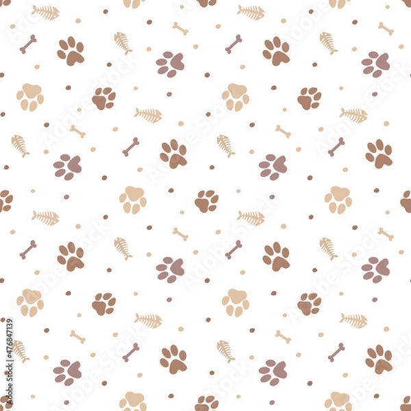 Obraz Paw, fish bone, bone pattern. Cute color design. Modern print.