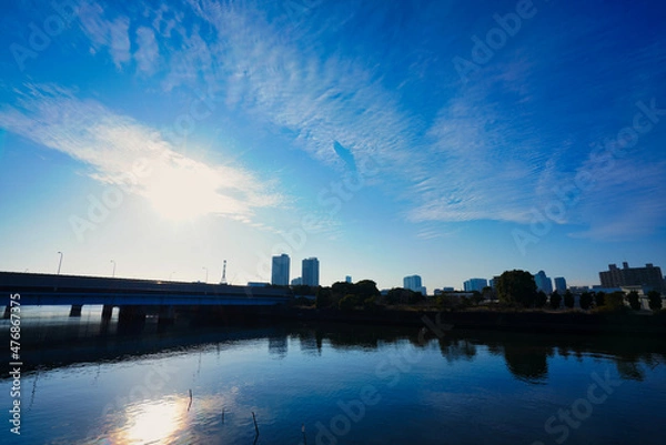 Fototapeta 青い空と幕張の街並み