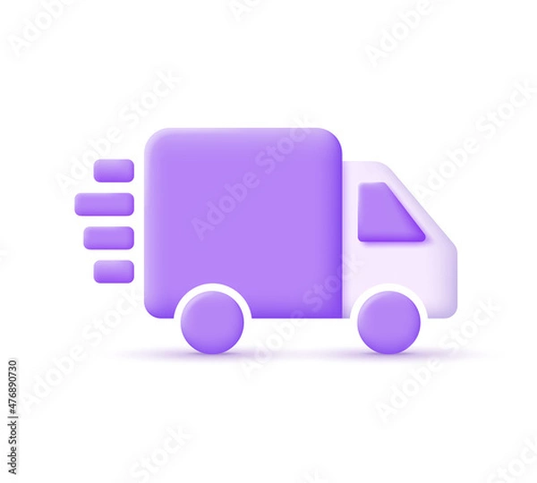 Obraz 3d icon fast delivery isolated on white background. Express delivery, shipping, truck icon, quick move.