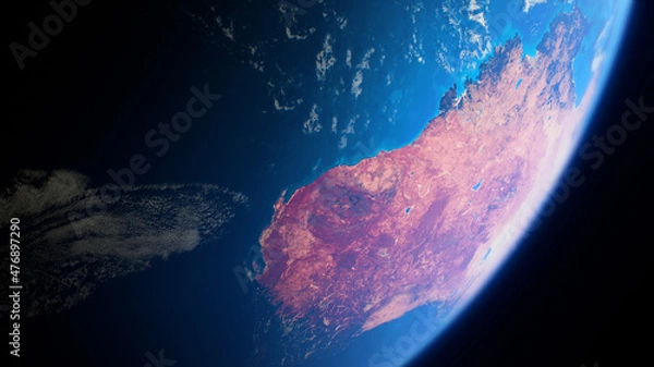 Fototapeta Cinematic space view of red Australia, realistic planet Earth rotation in cosmos