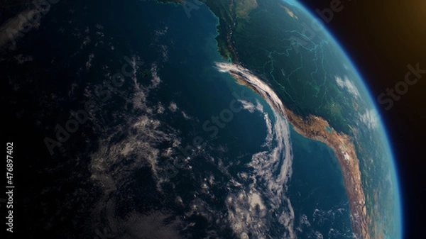 Fototapeta Rainforest of Amazon in South America from the space view, realistic planet Earth rotation