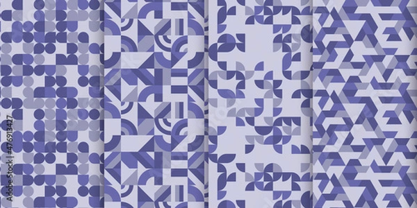 Fototapeta Set of vector seamless pattern with Color of the year 2022 - Very Peri. Geometric patterns collection.
