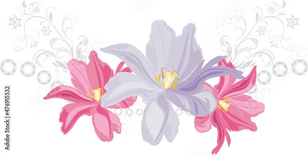 Obraz Three blooming tulips in decorative design