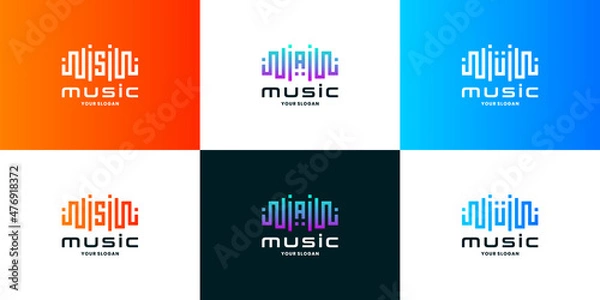 Fototapeta music pulse logo design collection combine with initials letter