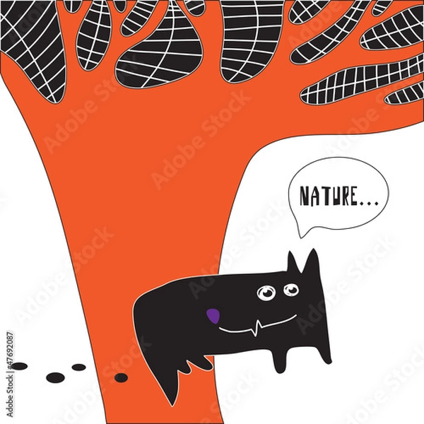 Fototapeta Wolf and orange tree