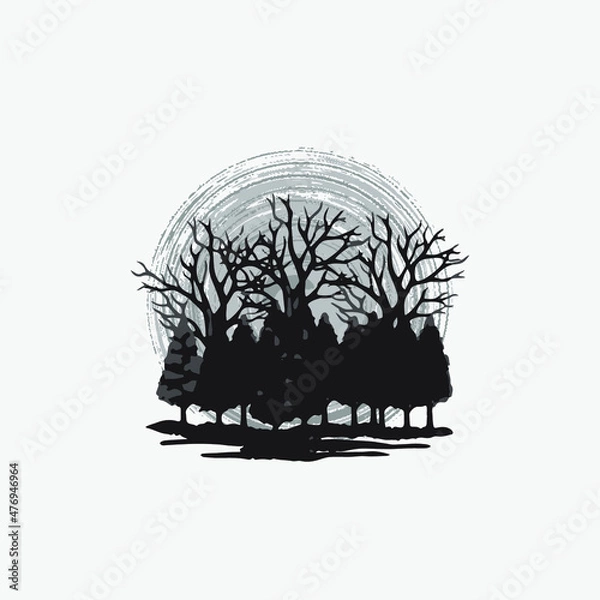 Obraz Evergreen pine forest. Illustration forest background.