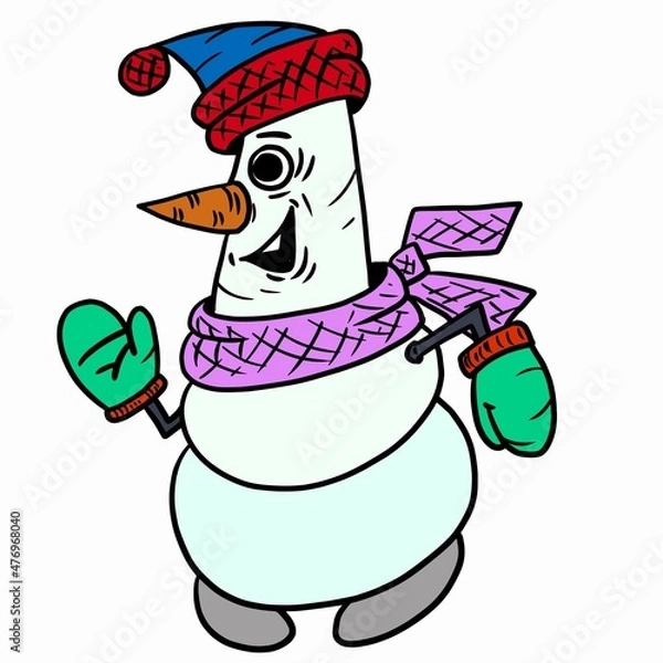 Fototapeta Cute character snowman for Christmas and New Years holiday. Vector illustration.
