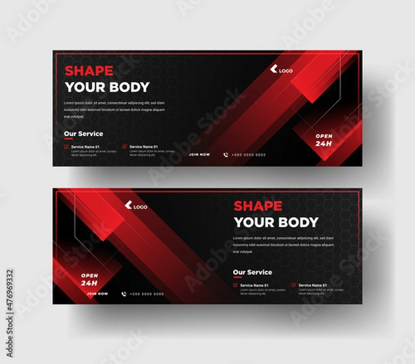 Fototapeta Gym fitness web banner vector template Premium Vector