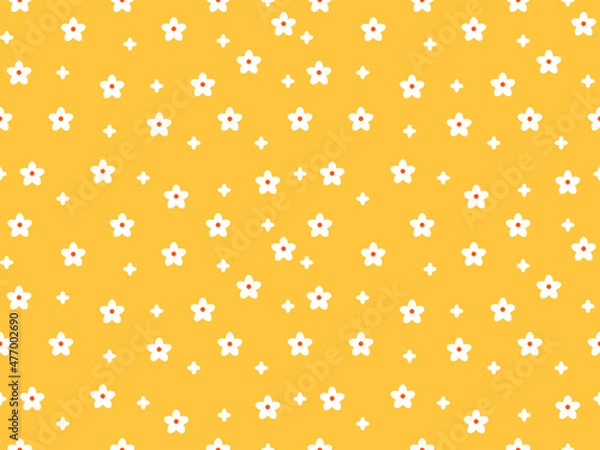 Fototapeta flower cartoon character seamless pattern on yellow background