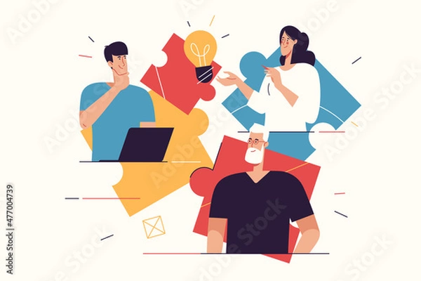 Fototapeta Vector illustration depicting a happy young man finding an effective solution. Editable stroke