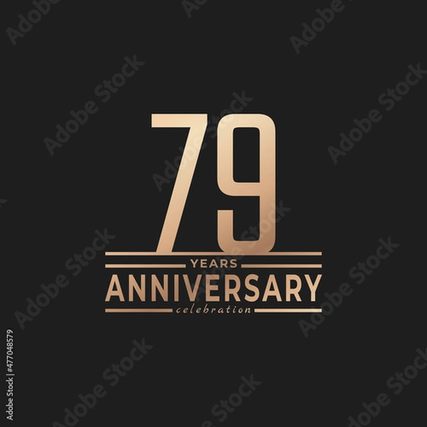 Fototapeta 79 Year Anniversary Celebration with Thin Number Shape Golden Color for Celebration Event, Wedding, Greeting card, and Invitation Isolated on Dark Background