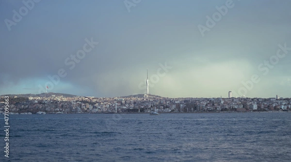 Obraz Camlica Tower, Bosphorus View and Rain Clouds on the Background