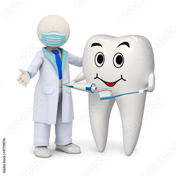 Obraz 3d dentist with a smiling tooth and toothbrush