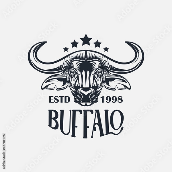 Fototapeta Retro Vintage Buffalo head logo, Emblem, Label, logo design vector