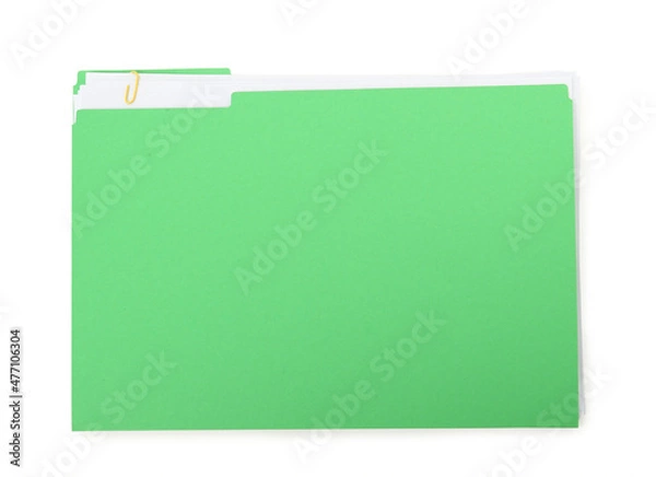 Fototapeta Light green file with documents isolated on white, top view