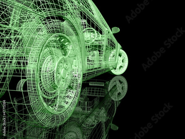 Fototapeta 3D Car model on black background with reflection