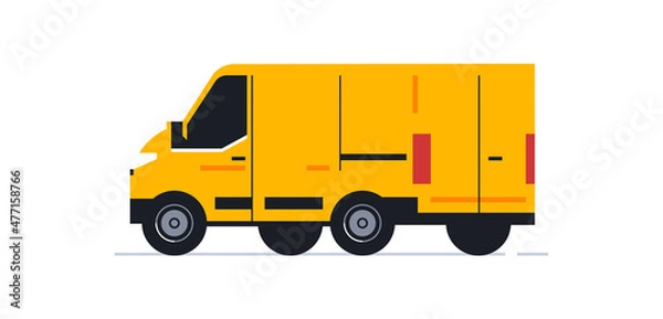 Fototapeta A van for an online home delivery service. Transport for delivery of orders. Van rear view in half turn. Transportation of orders of parcels, boxes to the house. Vector illustration