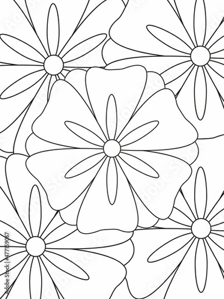 Fototapeta Doodle floral pattern in black and white. A page for coloring book: very interesting and relaxing job for children and adults. Zentangle drawing. Flower carpet in a magic garden