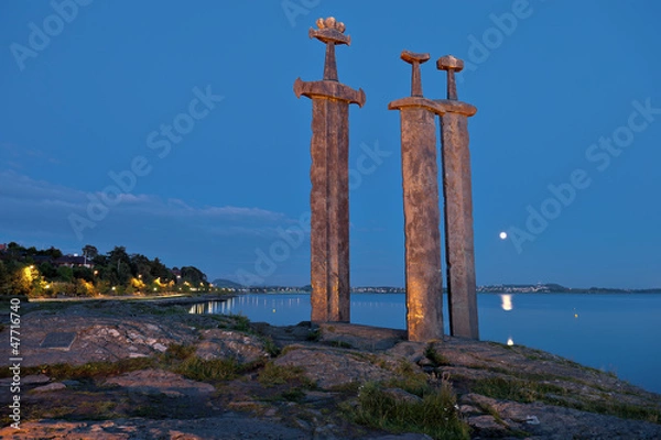 Fototapeta Hafrsfjord Swords in Rock night, Norway.