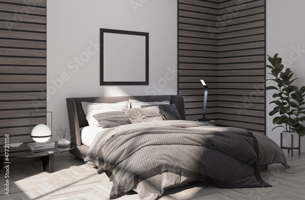 Obraz Modern bright bed room interiors 3D rendering illustration computer generated image
