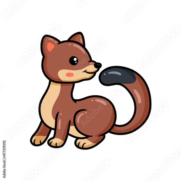Fototapeta Cute little weasel cartoon posing