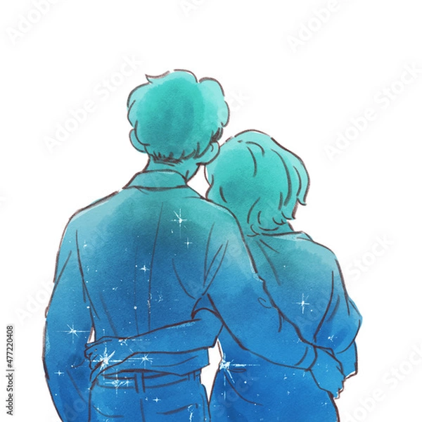 Obraz 腰に手を回す男女の後ろ姿のイラスト
