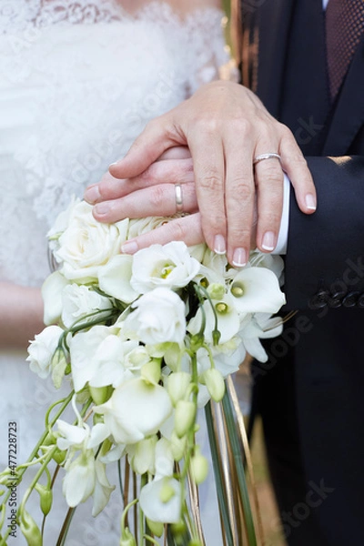 Obraz bride and groom holding hands