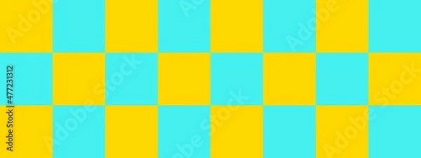 Fototapeta Checkerboard banner. Cyan and Gold colors of checkerboard. Big squares, big cells. Chessboard, checkerboard texture. Squares pattern. Background.