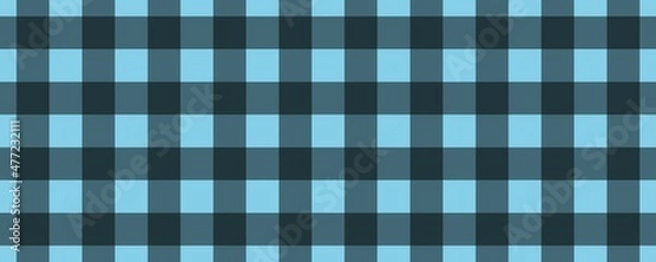 Fototapeta Banner, plaid pattern. Sky blue on Black color. Tablecloth pattern. Texture. Seamless classic pattern background.