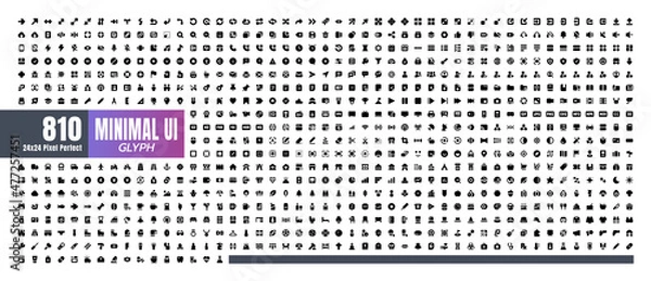 Obraz 24x24 Pixel Perfect. Basic User Interface Essential Set. 810 Solid Glyph Icons. For App, Web, Print. Round Cap and Round Corner.