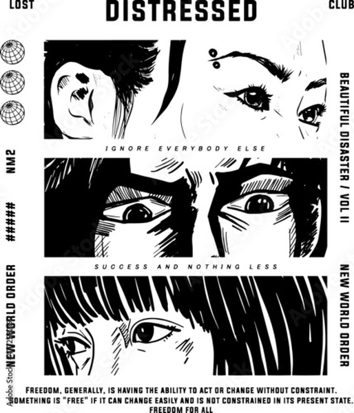 Obraz manga style face with geometric shape and slogan Vector design for t-shirt graphics, banner, fashion prints, slogan tees, stickers, flyer, posters and other creative uses	