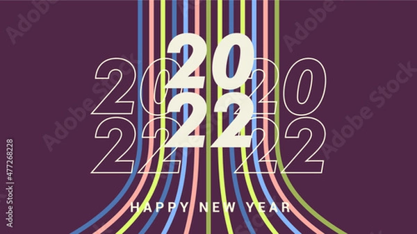 Fototapeta 2022 colorful technicolor background vector. Happy New Year 2022 aesthetic style background. Perfect for template event celebration, banner, decoration and invitation.