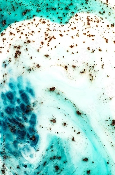 Fototapeta TIFFANY BLUE. Liquid marble pattern with bronze powder. Style incorporates the swirls of marble or the ripples of agate. Marbleized effect. Natural Luxury. Ancient oriental drawing technique.