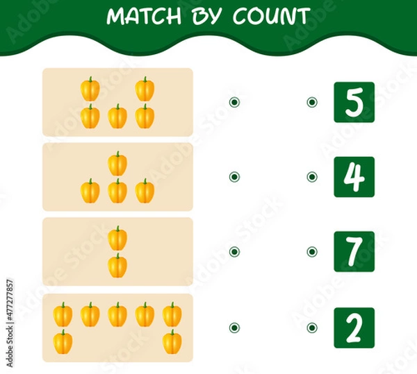 Fototapeta Match by count of cartoon bell pepper. Match and count game. Educational game for pre shool years kids and toddlers
