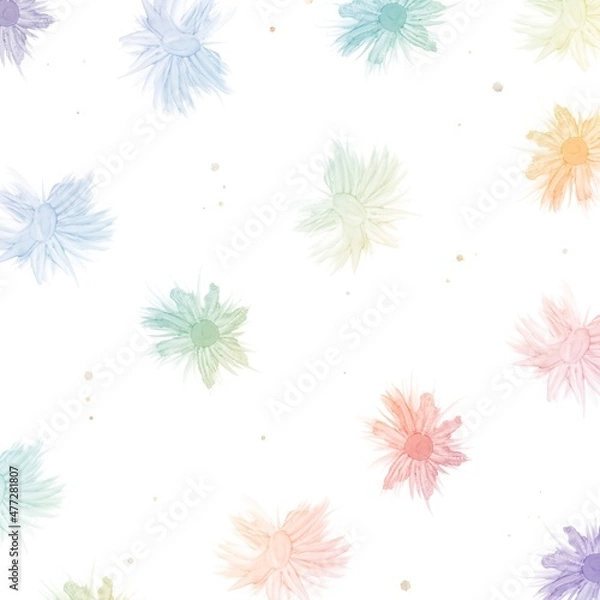 Fototapeta アルコールインクアートの正方形背景バナー）虹色のグラデーションの花柄　グリッター　ナチュラル　透明感
