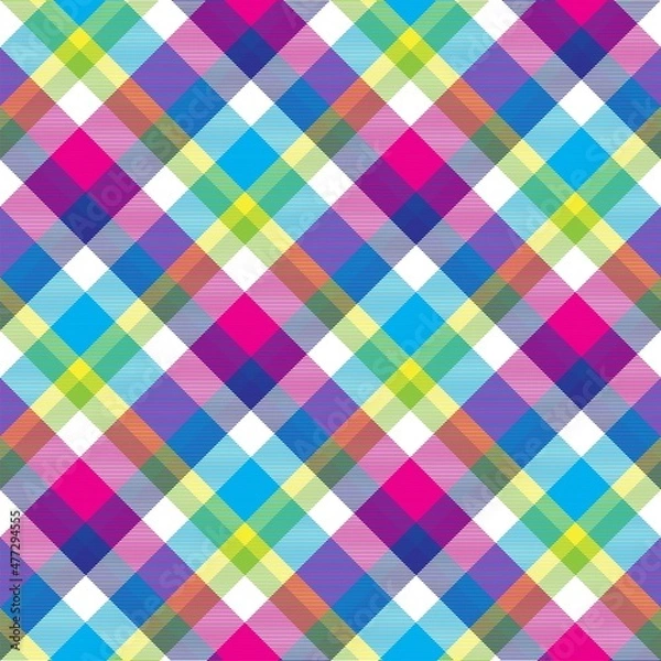 Fototapeta Rainbow Diagonal Plaid Tartan textured Seamless Pattern Design